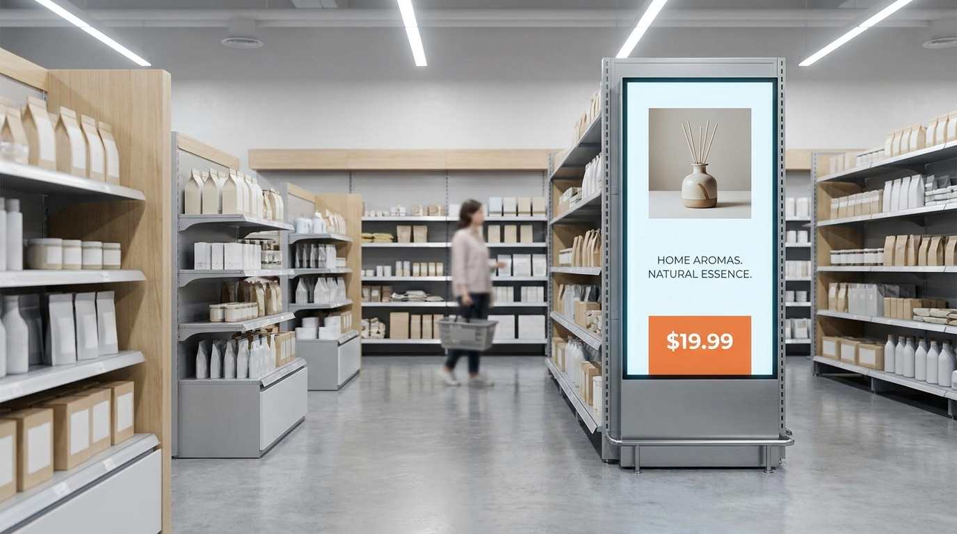 Digital signage totem in winkelgang
